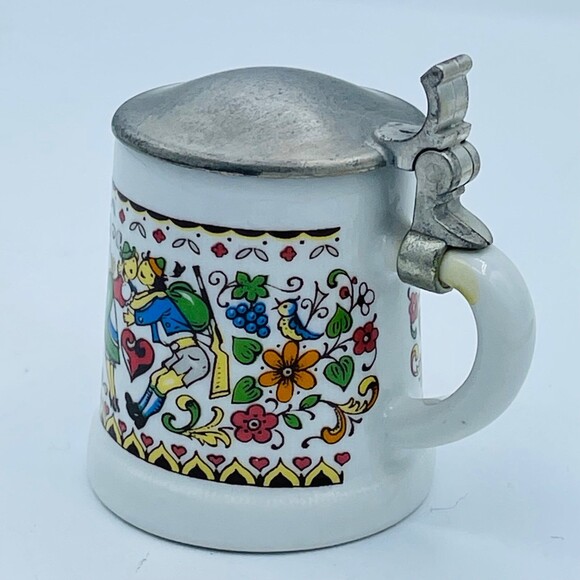 Vintage Mini Rein Zinn BMF West German Beer Stein w/ Pewter Lid Hearts Flowers - Picture 4 of 10